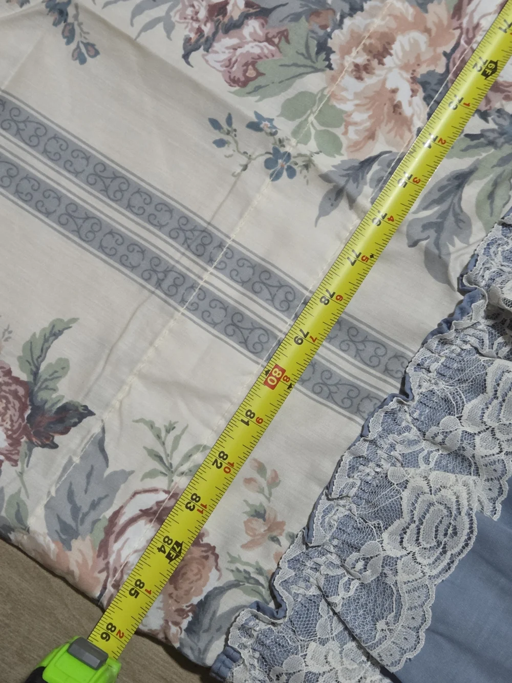 Vintage Floral Valance Blue Lace-Trim  Curtain